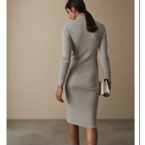 NWT Reiss Louise Light Heathered Gray Ribbed Midi Sweater Dress S  $345 USD - Picture 5 of 15